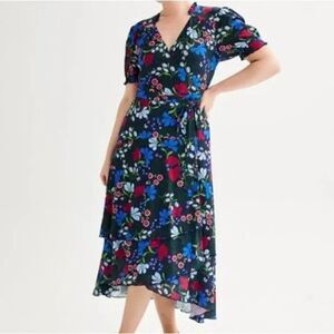 Draper James Womens Naomi Printed Wrap Dress Size XXL Blue Multi Floral Boho 2XL